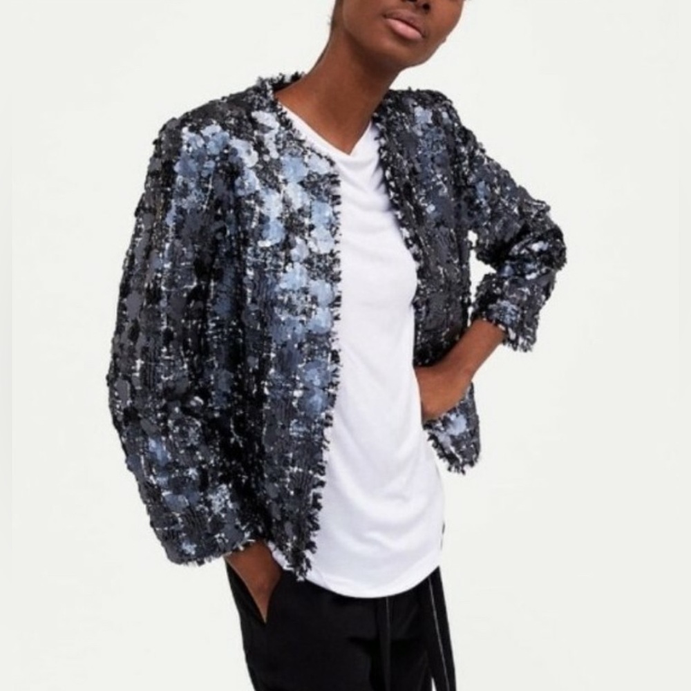 NWOT Zara Sequin Grey and Silver Jacket